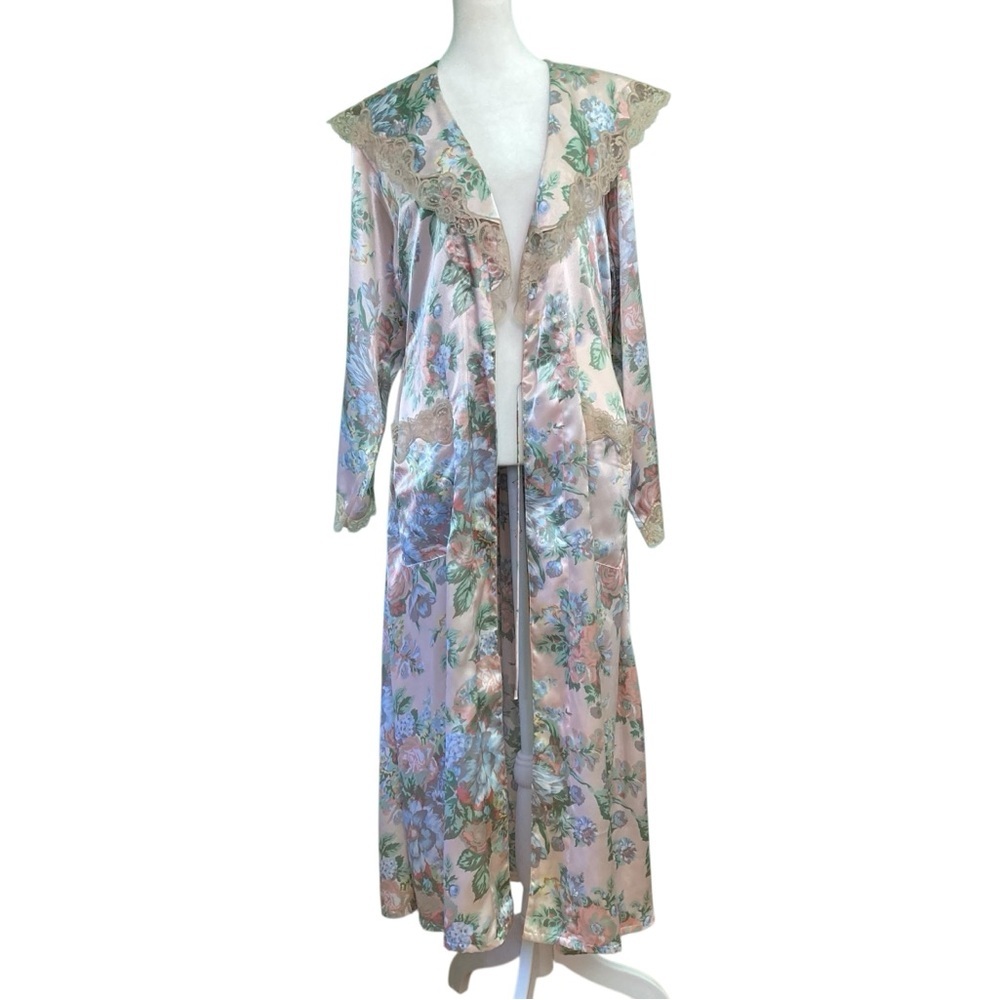Victoria's‎ Secret Vintage Gold Label Long Satin Floral Wrap Robe Lace (Size S)